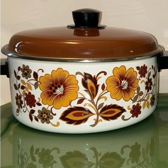 Vintage Crolls Enamel Dutch Oven Harvest Floral Pot - Picture 10 of 10